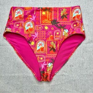 Old Navy Pink Tropical High-Waisted French-Cut Bikini Swim Bottoms Sz S